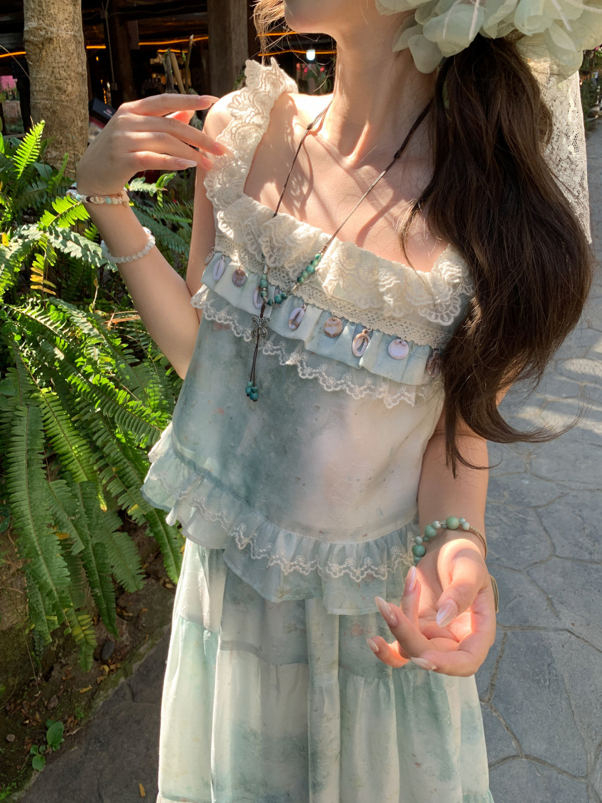 Seafoam Gauze Crop Top & Skirt-Sets-ntbhshop