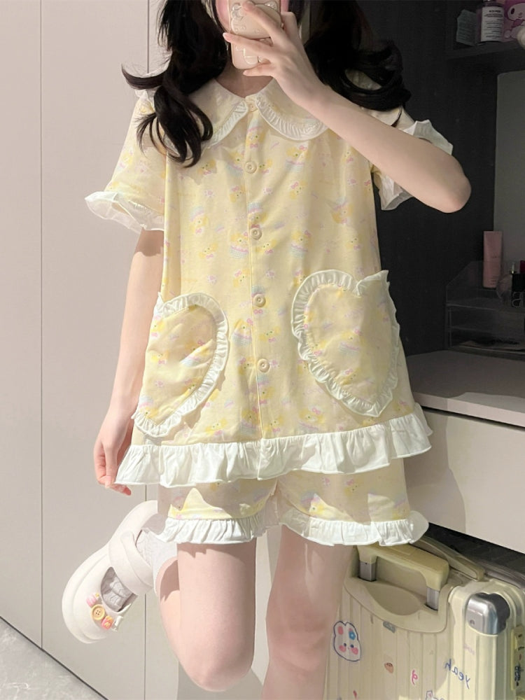 Butter Lemon Cute Ruffle Sleeve Pajamas Sets-ntbhshop