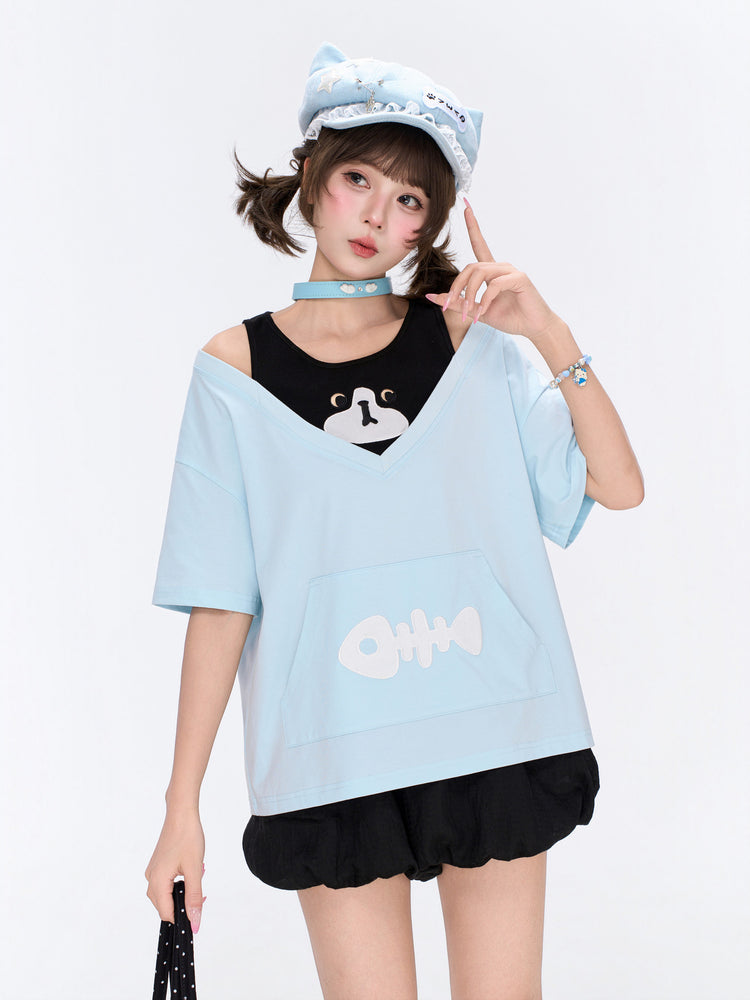 Milk Cat Layered Tee-Tops-ntbhshop