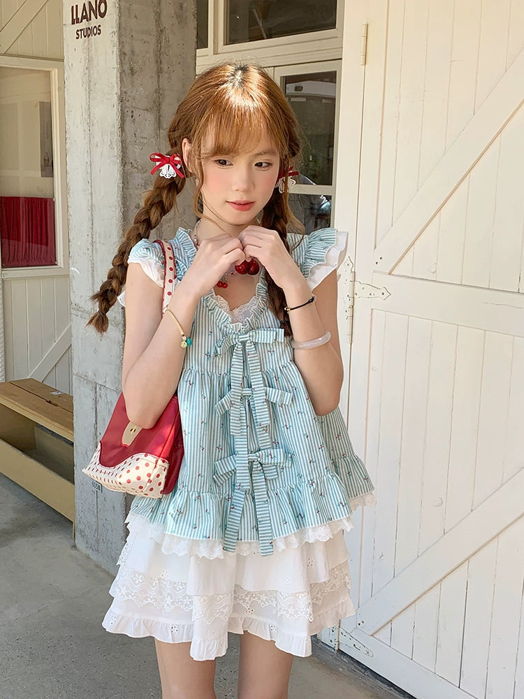 Minty Berry Fairy Sleeve Blouse & Layer Cake Skirt-ntbhshop