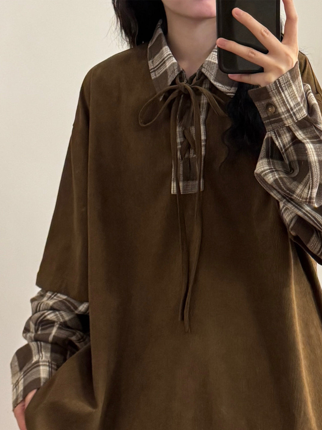 Plaid Sketch Layer Sweatshirts-Tops-ntbhshop
