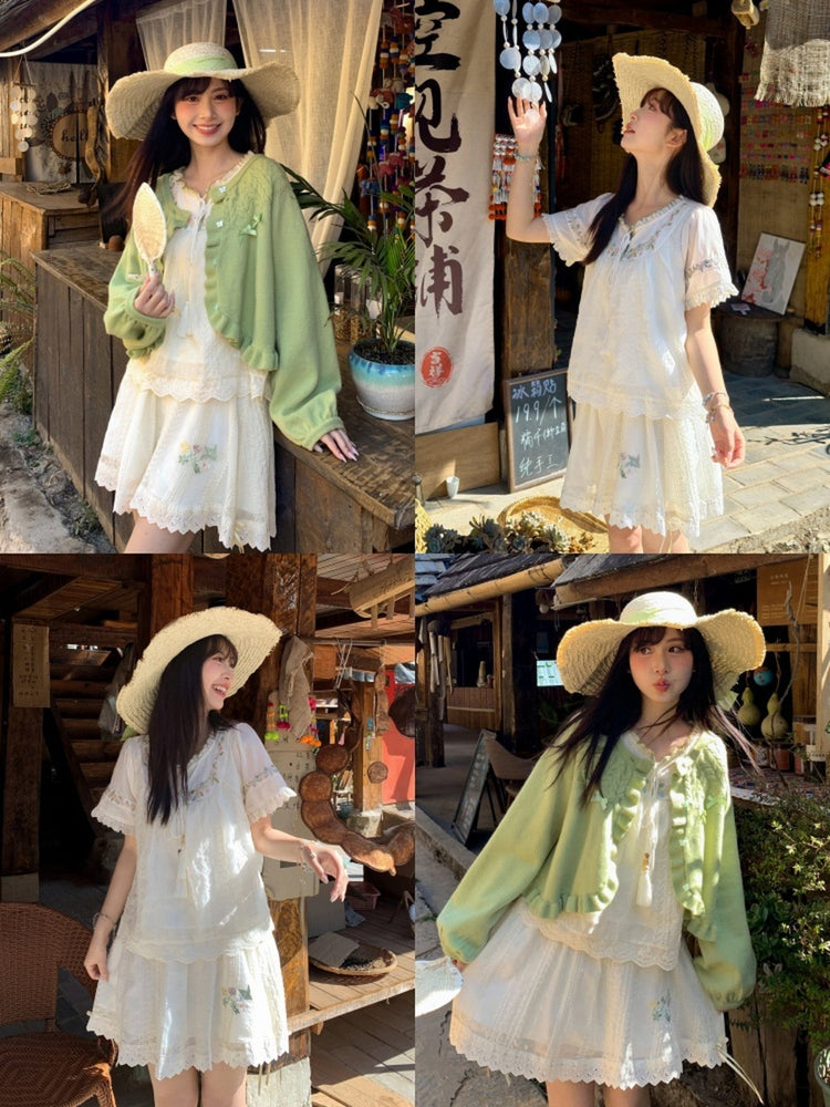 Pastoral Breeze Lace Blouse & Skirt-Sets-ntbhshop