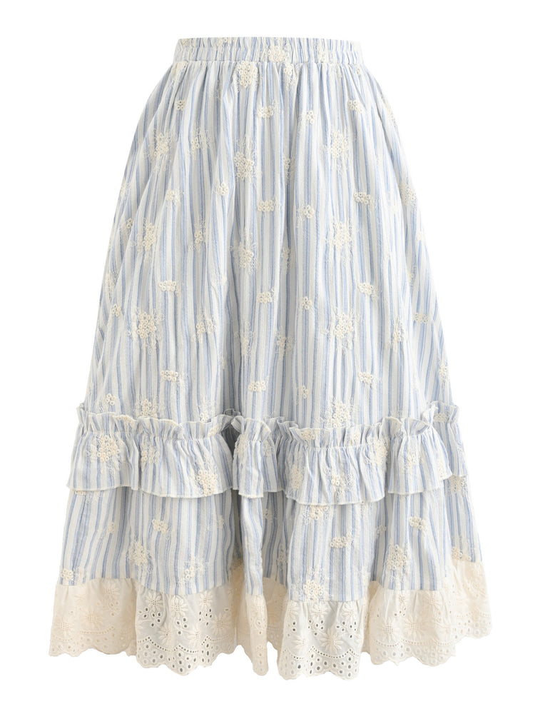 Blue Postcard Midi Skirt-Bottoms-ntbhshop