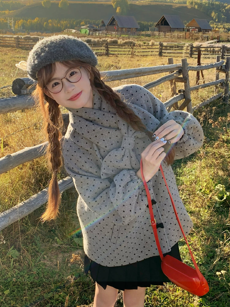 Gray Dots Cottage Scarf Jacket-Outerwear-ntbhshop