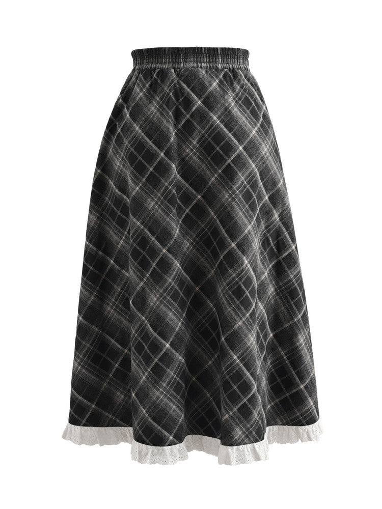 Midnight Plaid Midi Skirt-Bottoms-ntbhshop