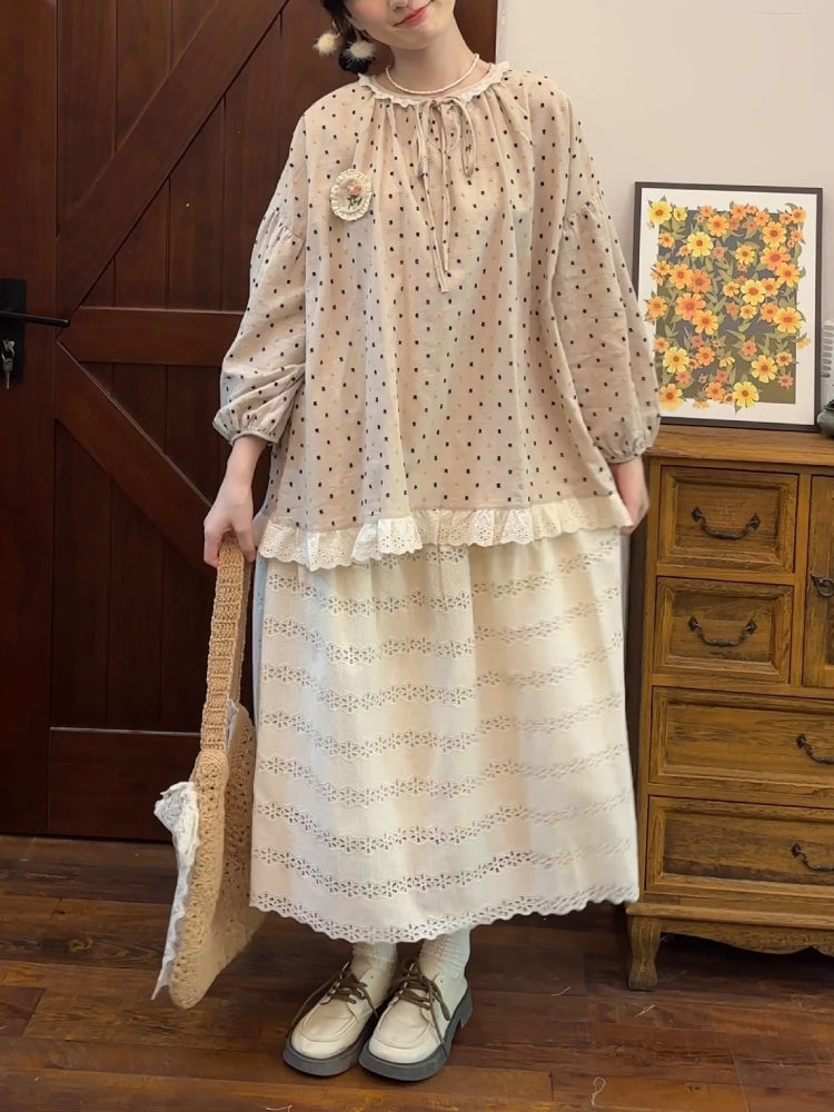 Tea House Dot Lace Collar Blouse-ntbhshop