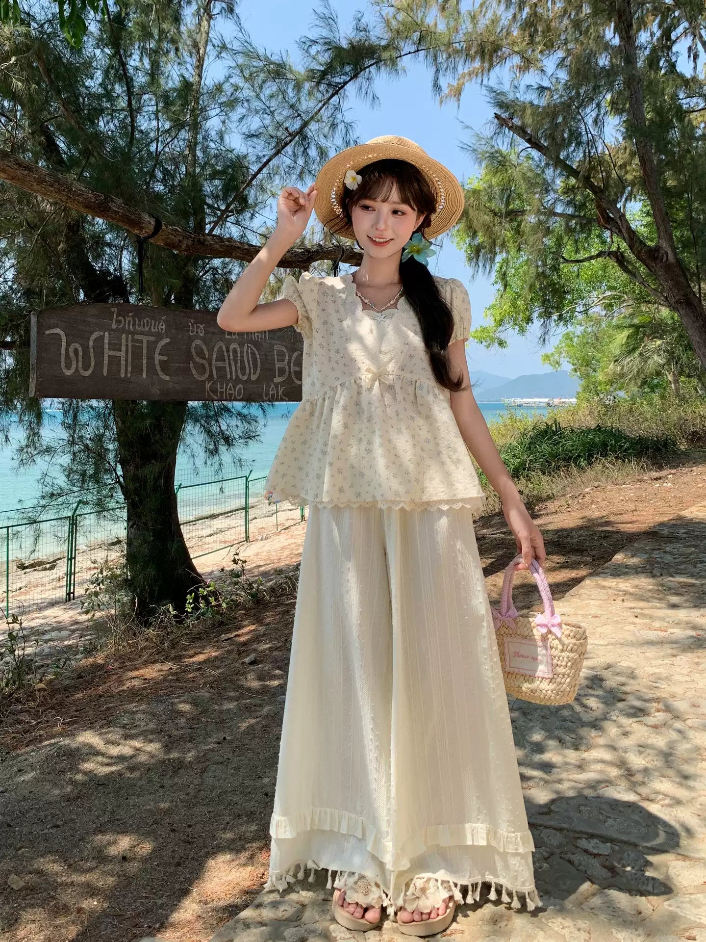 Seaside Tassel Wide Leg Pants-Bottoms-ntbhshop