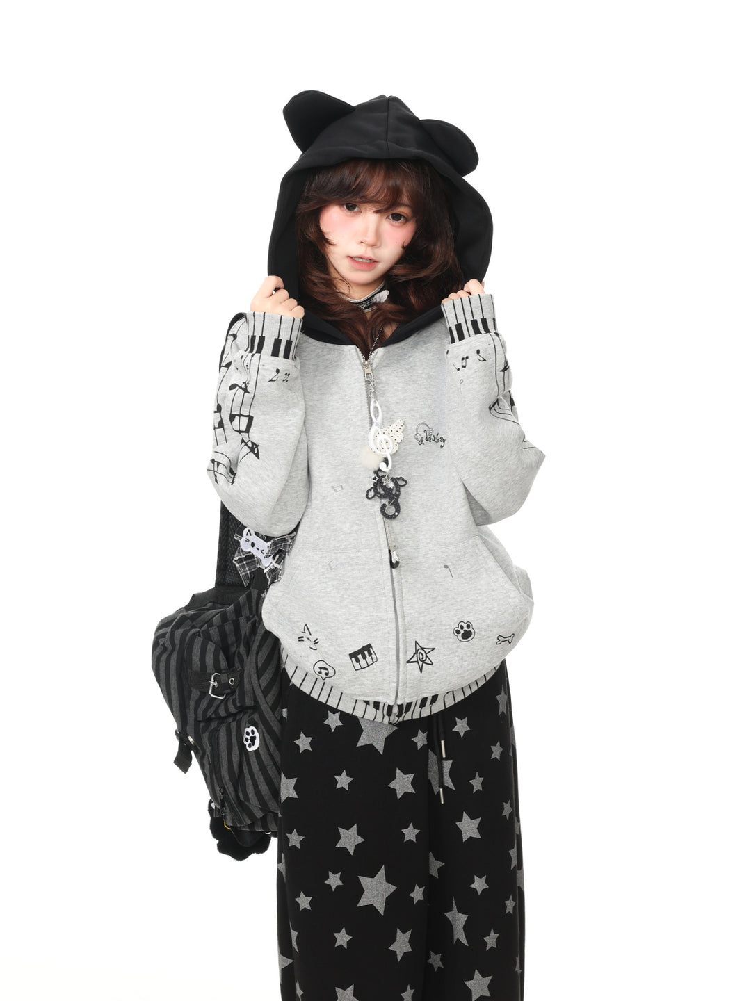 Piano Kitty Knit Hoodies-Outerwear-ntbhshop
