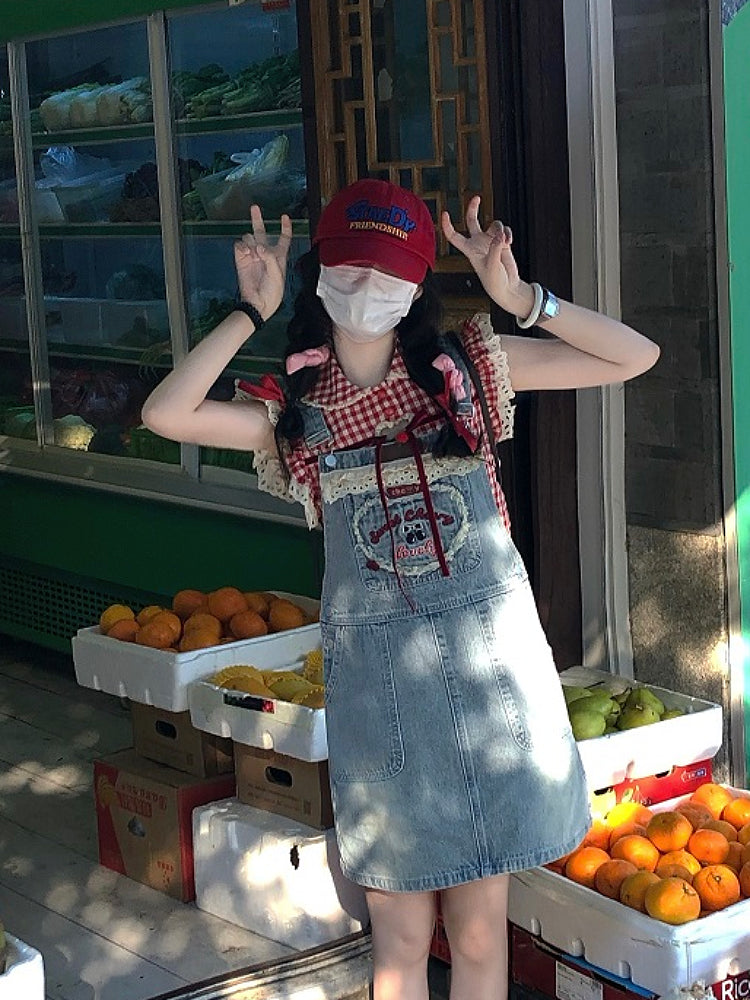 Cherry Pop Fairy Sleeve Gingham Blouses-ntbhshop