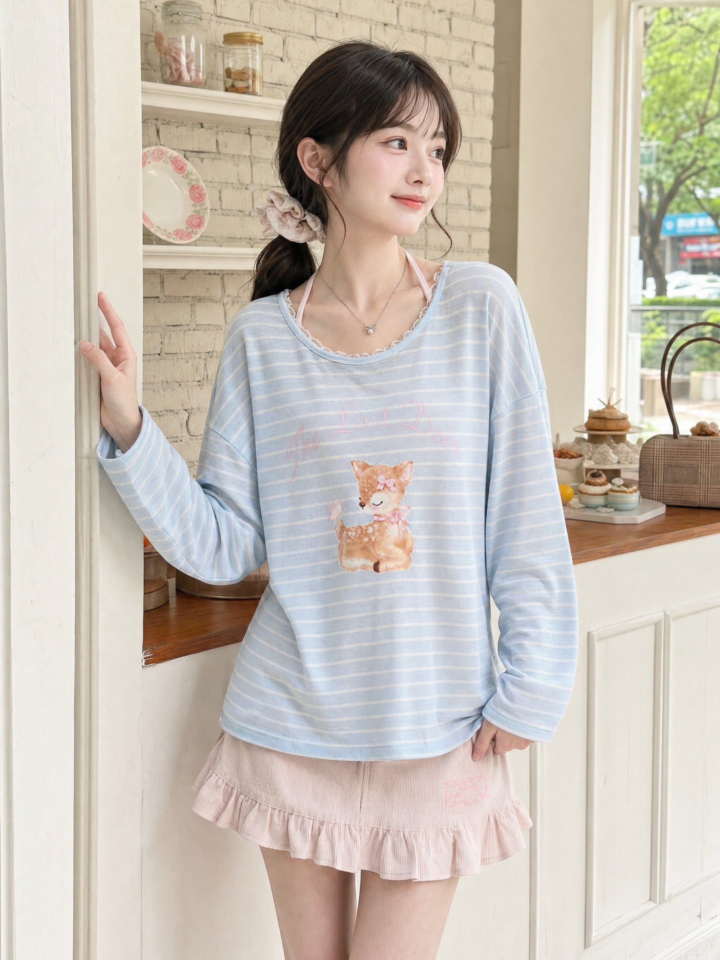 Dear Bambi Stripe Lyocell Top-Tops-ntbhshop