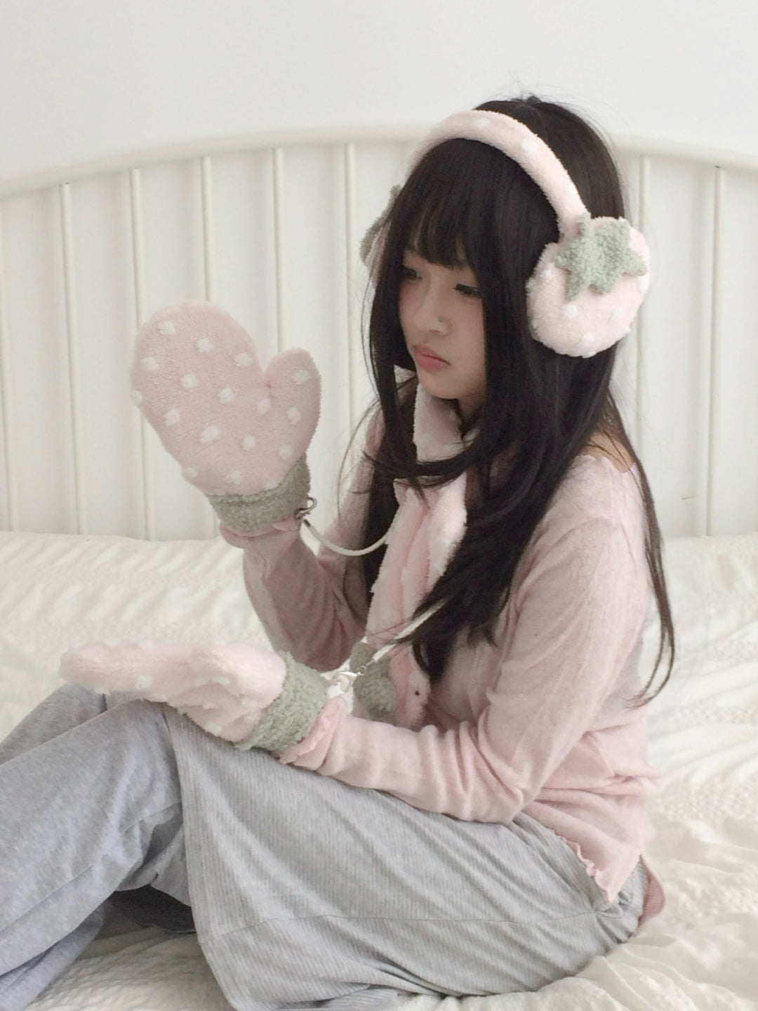 Strawberry Dot Plush Winter Accessories-ntbhshop