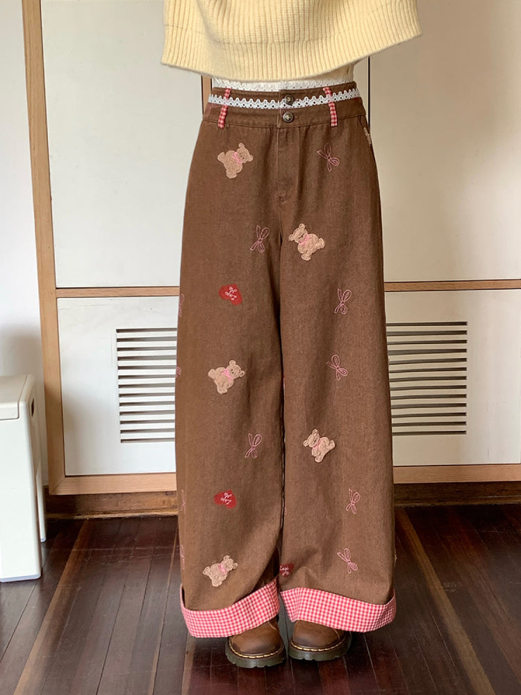 Plaid Cuff Patchwork Jeans-ntbhshop