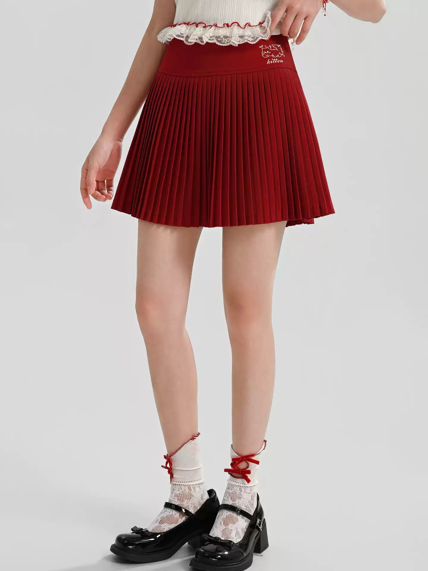 Kitten Charm Pleated Skirt-Bottoms-ntbhshop
