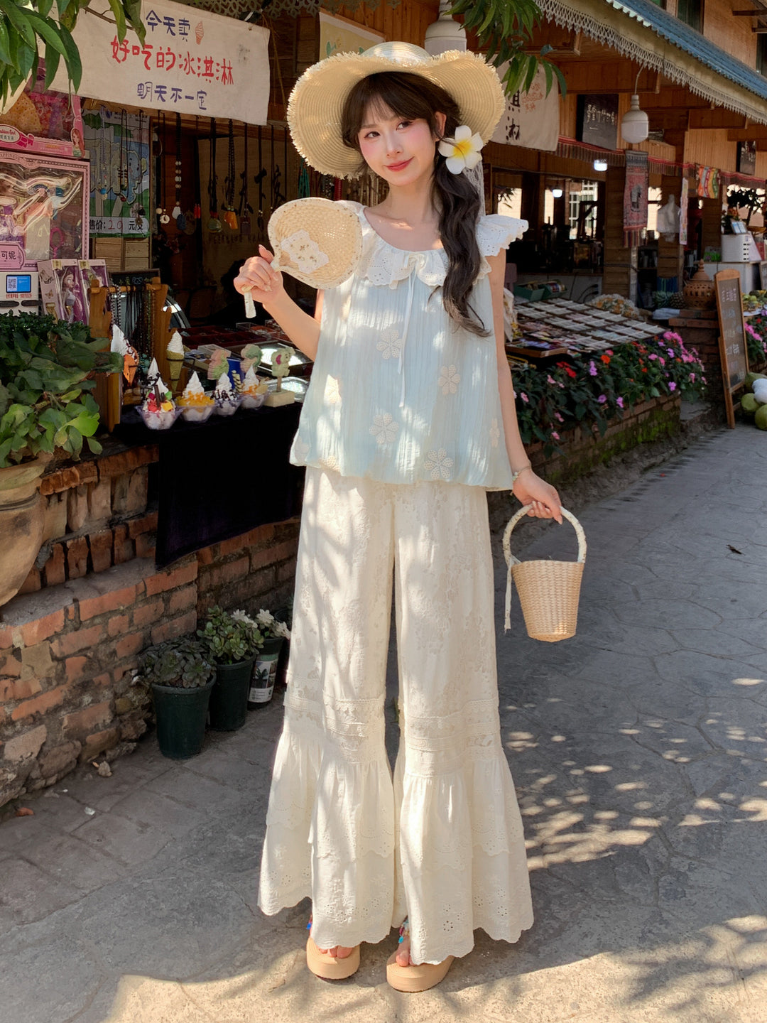 Cream Petal Lace Pants-Bottoms-ntbhshop