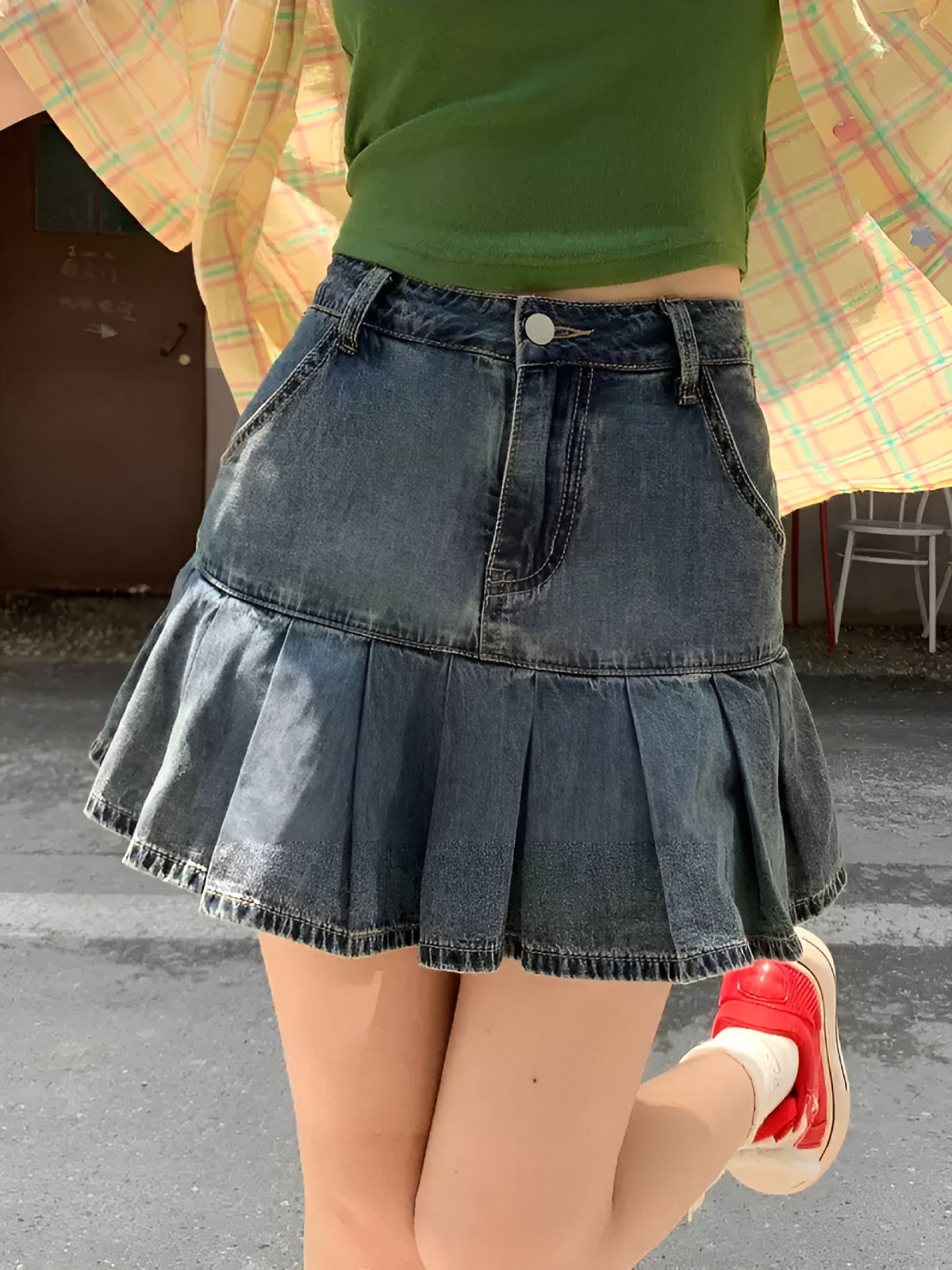 Denim Frame Pleat Skirt-Bottoms-ntbhshop