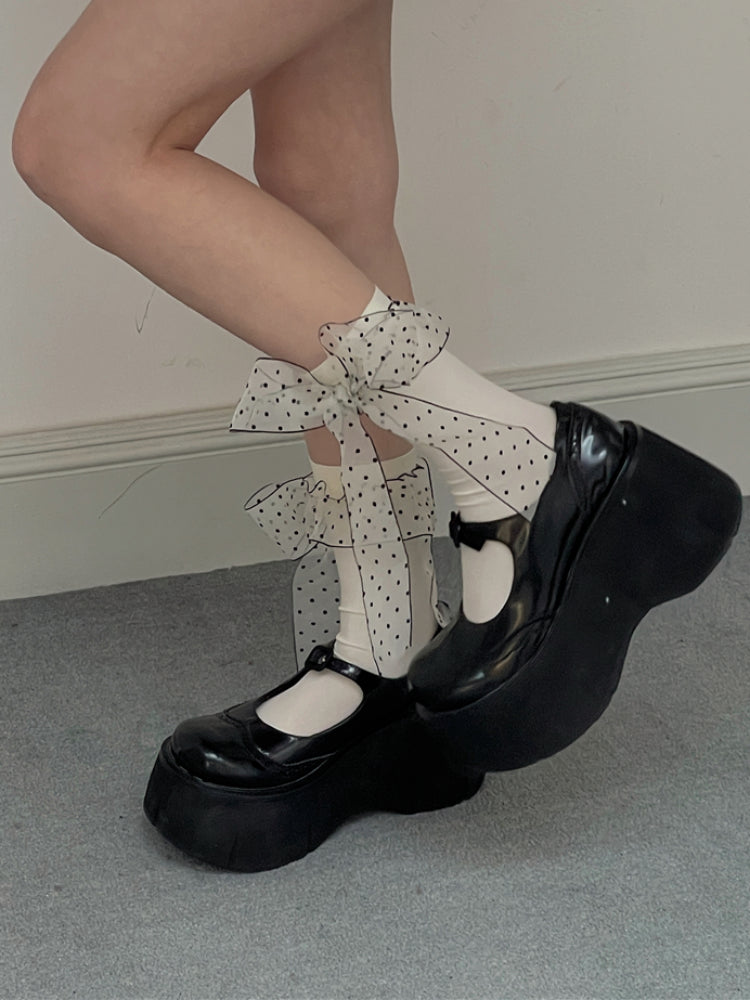 Dotty Bow Knee & Crew Socks-ntbhshop