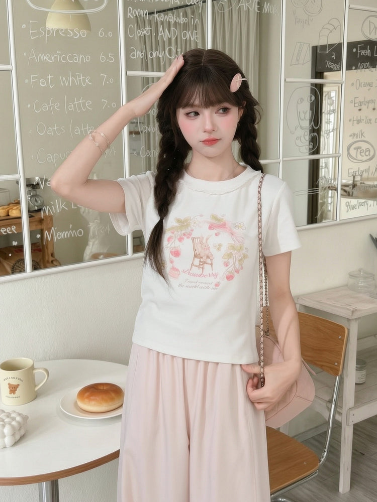 Strawberry Bunny Story Tee-Tops-ntbhshop