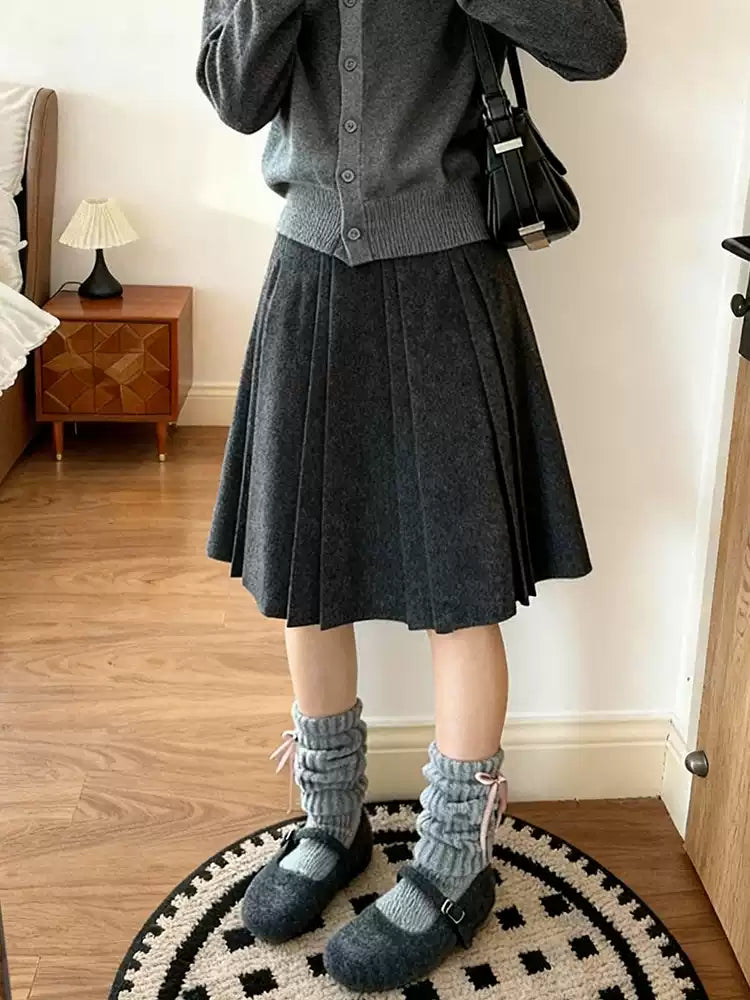 Ashwood Wool Pleated Skirt-Bottoms-ntbhshop