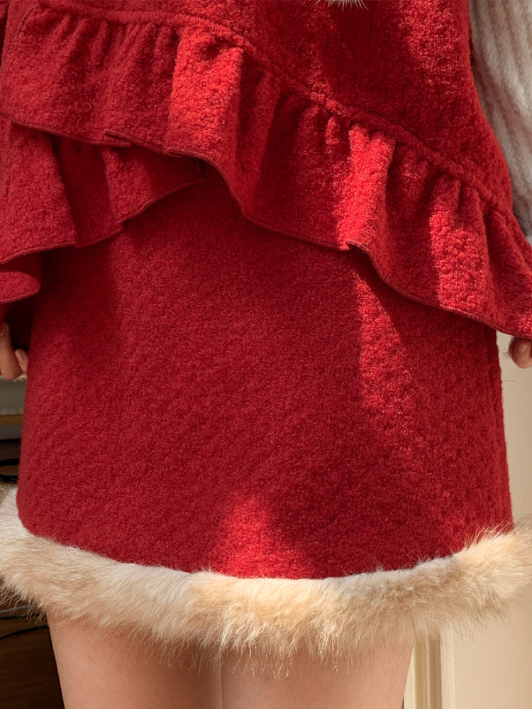 Cranberry Plush Hem Bell Skirts-ntbhshop