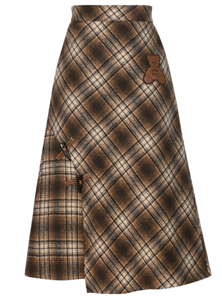 Teddy Plaid Midi Skirt-Bottoms-ntbhshop
