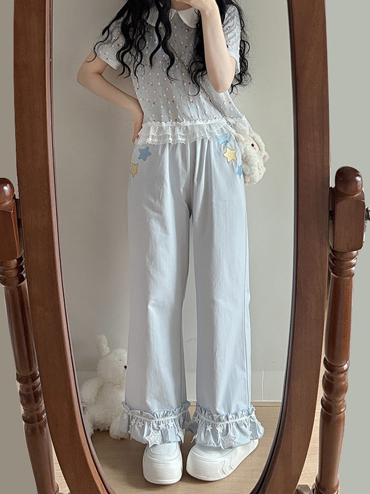 Starwish Lace Trim Ruffle Pants-ntbhshop