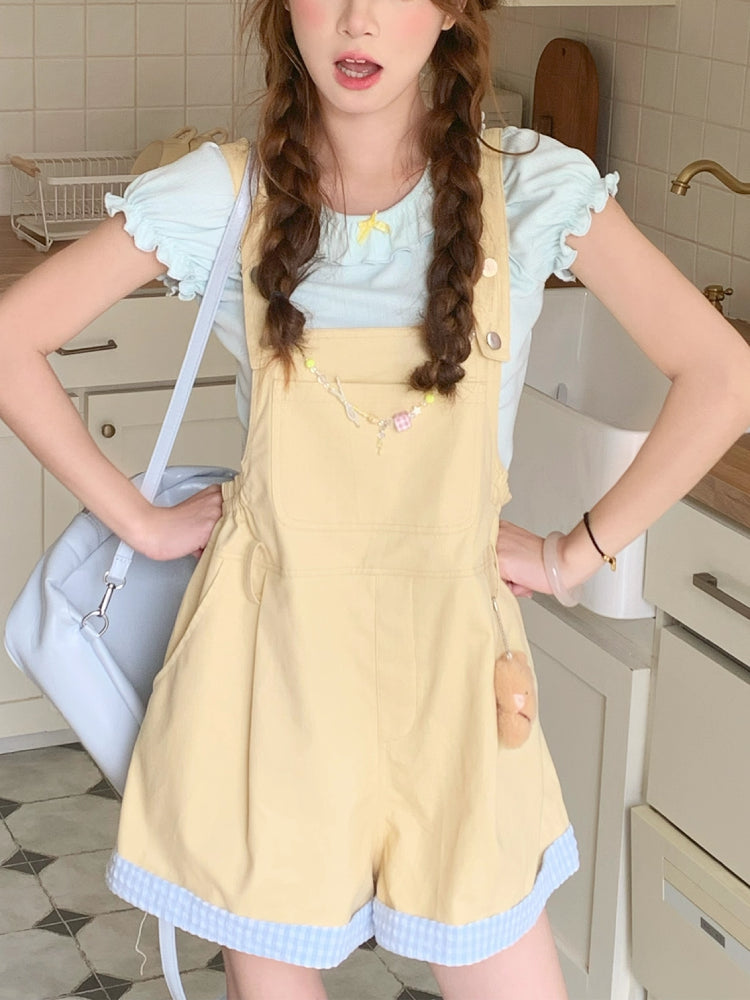 Honey Bear Cub Puff Sleeve Blouse & Overall Shorts-ntbhshop