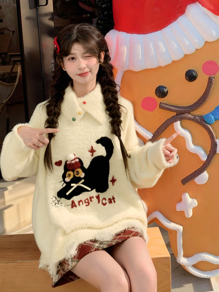 Angry Cat Whimsy Christmas Knit Sweaters-ntbhshop