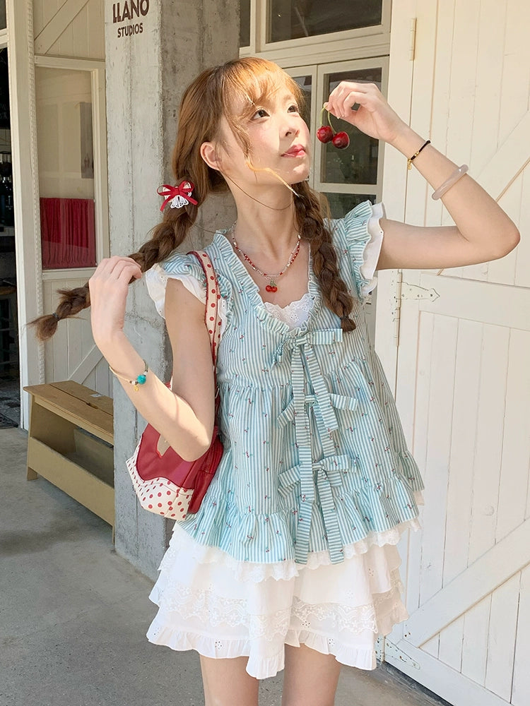 Minty Berry Fairy Sleeve Blouse & Layer Cake Skirt-ntbhshop