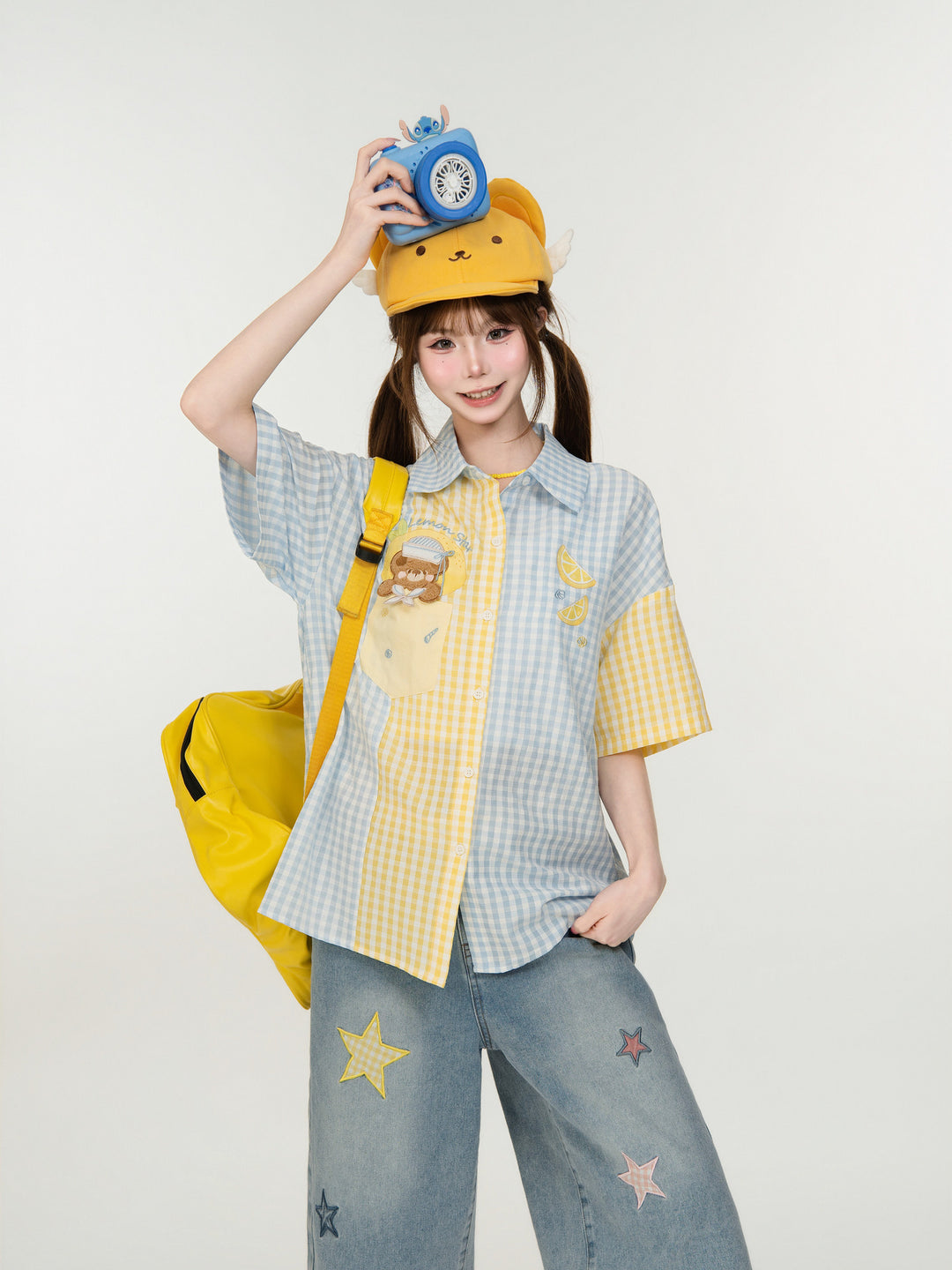 Lemonade Bear Plaid Shirt-Tops-ntbhshop