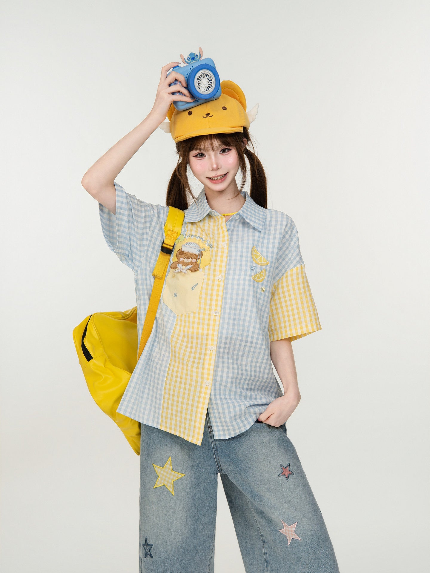 Lemonade Bear Plaid Shirt-Tops-ntbhshop