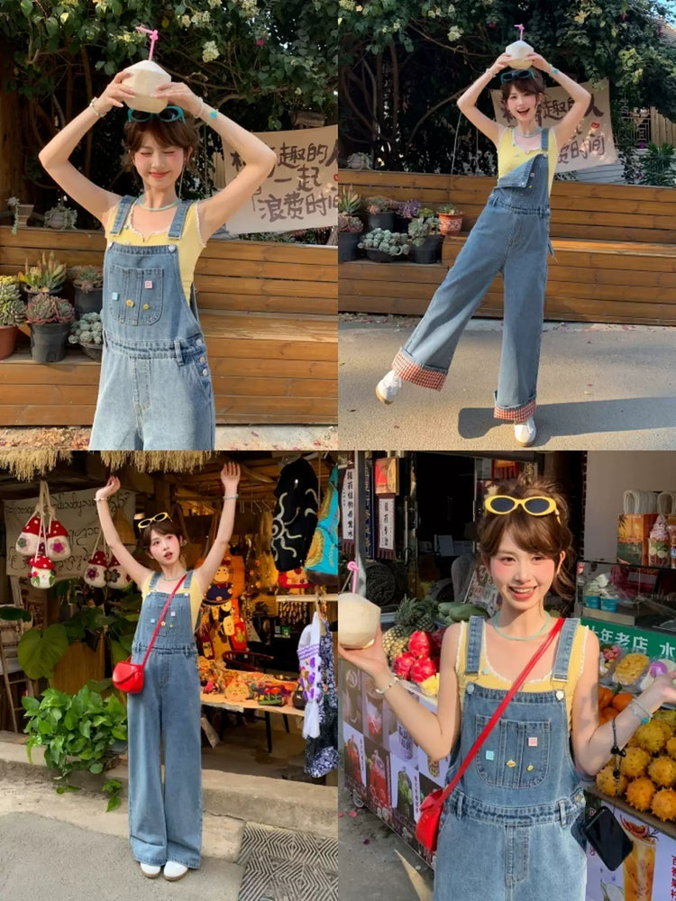 Sunny Picnic Denim Overalls-Bottoms-ntbhshop