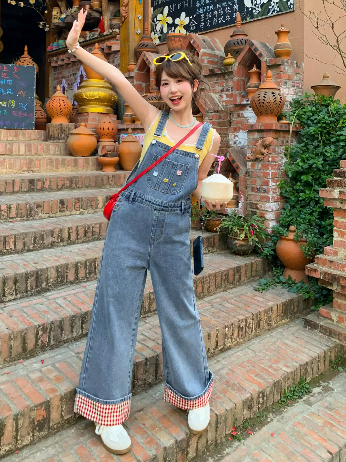 Sunny Picnic Denim Overalls-Bottoms-ntbhshop