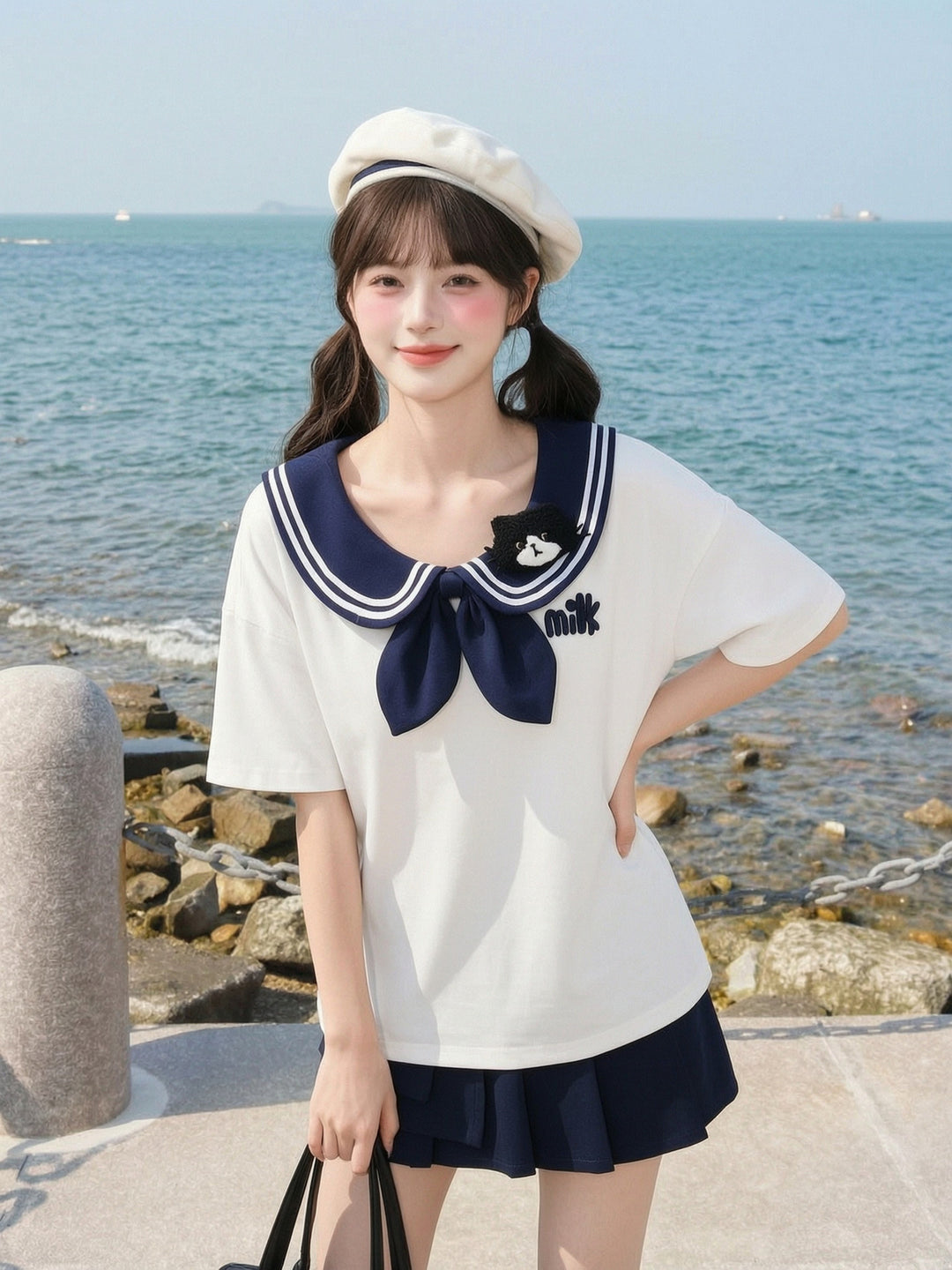 Milk Cat Sailor Tee-Tops-ntbhshop