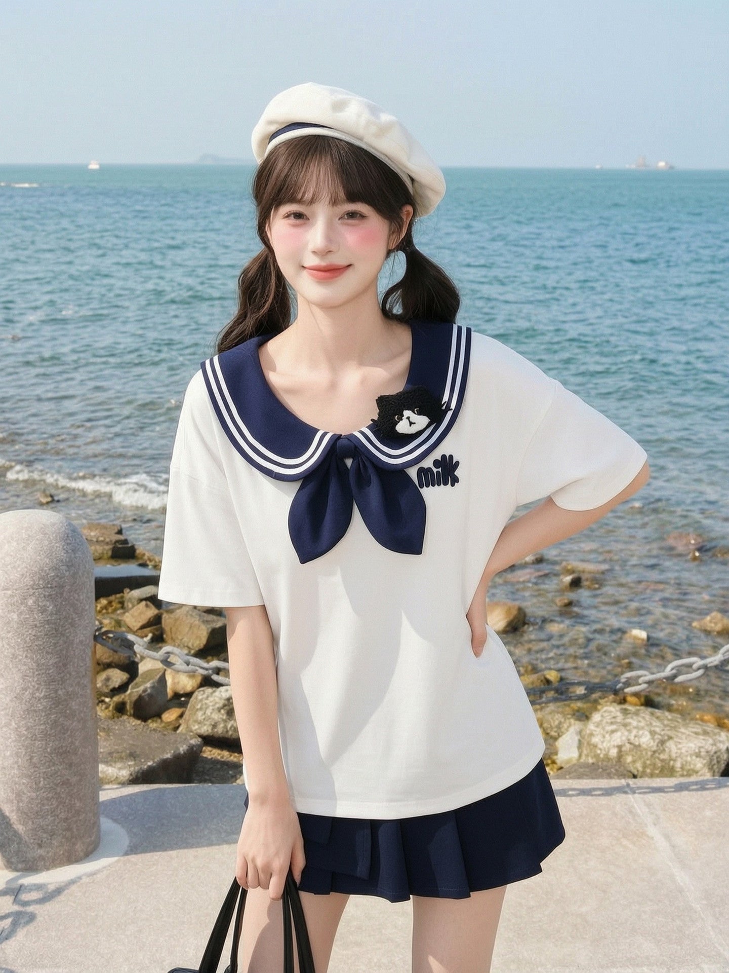 Milk Cat Sailor Tee-Tops-ntbhshop
