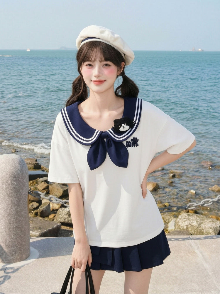 Milk Cat Sailor Tee-Tops-ntbhshop