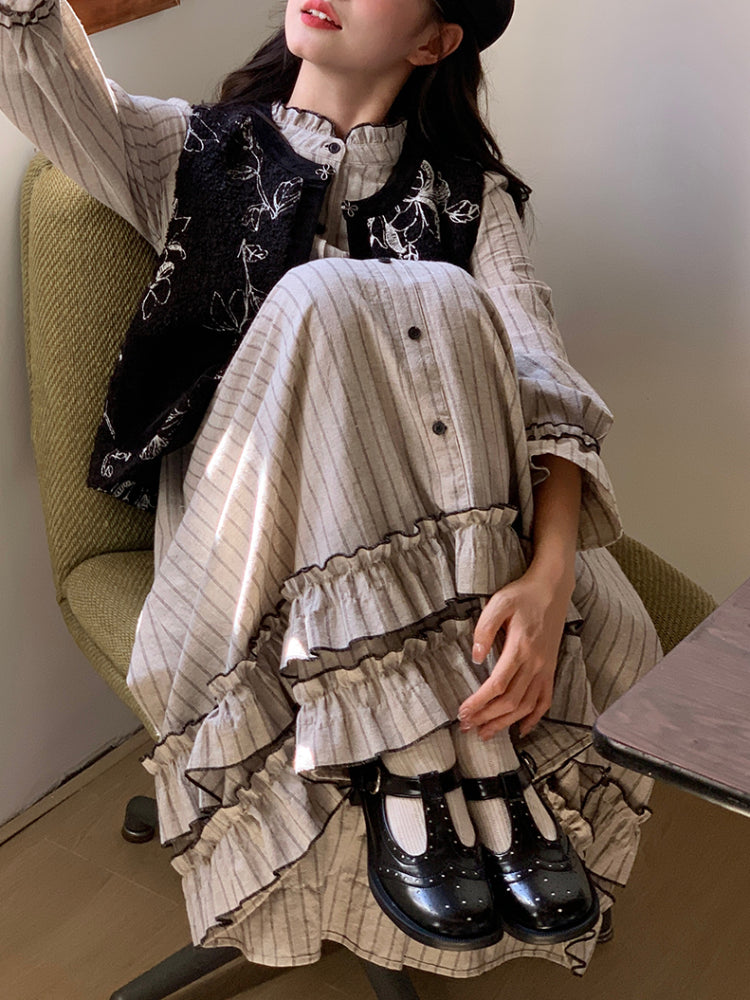 Rustle of Ruffles Vest & Stripe Shirtdress-ntbhshop