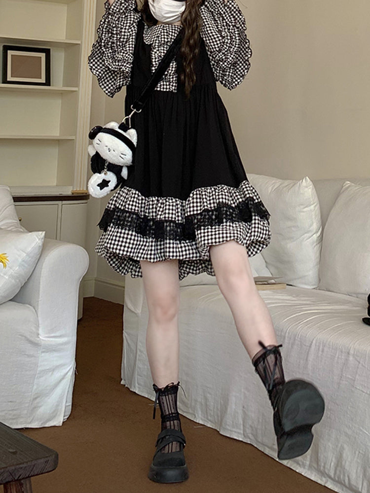 Midnight Pudding Gingham Bubble Dress-ntbhshop