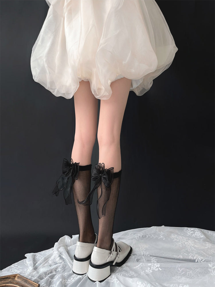 Sugarveil Bow Sheer Knee Socks-ntbhshop