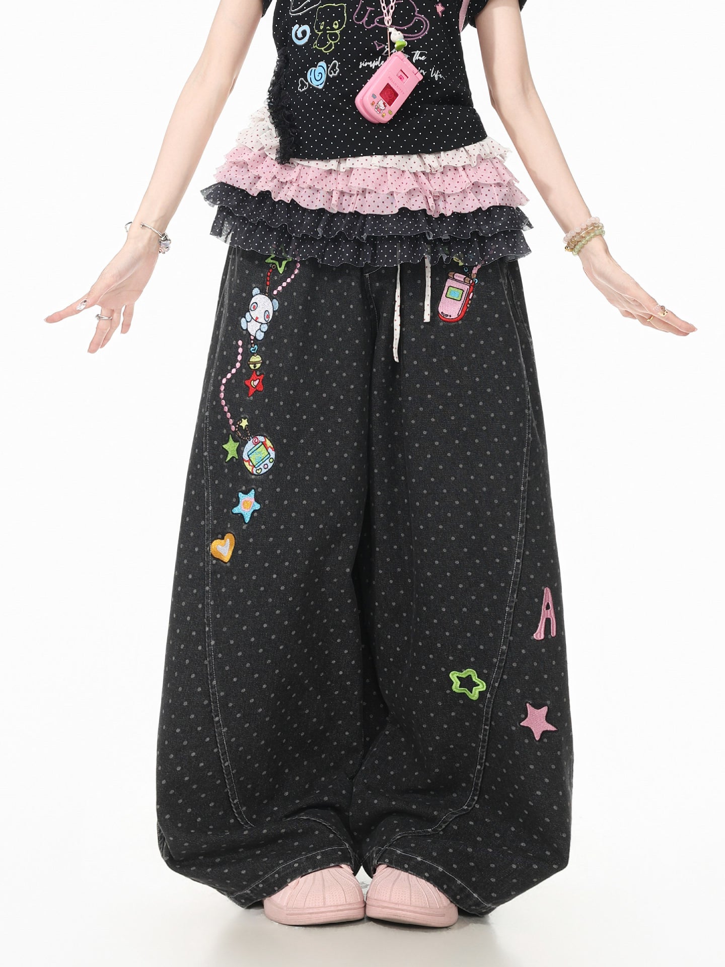 Lovebug Doodle Wide Leg Jeans-Bottoms-ntbhshop