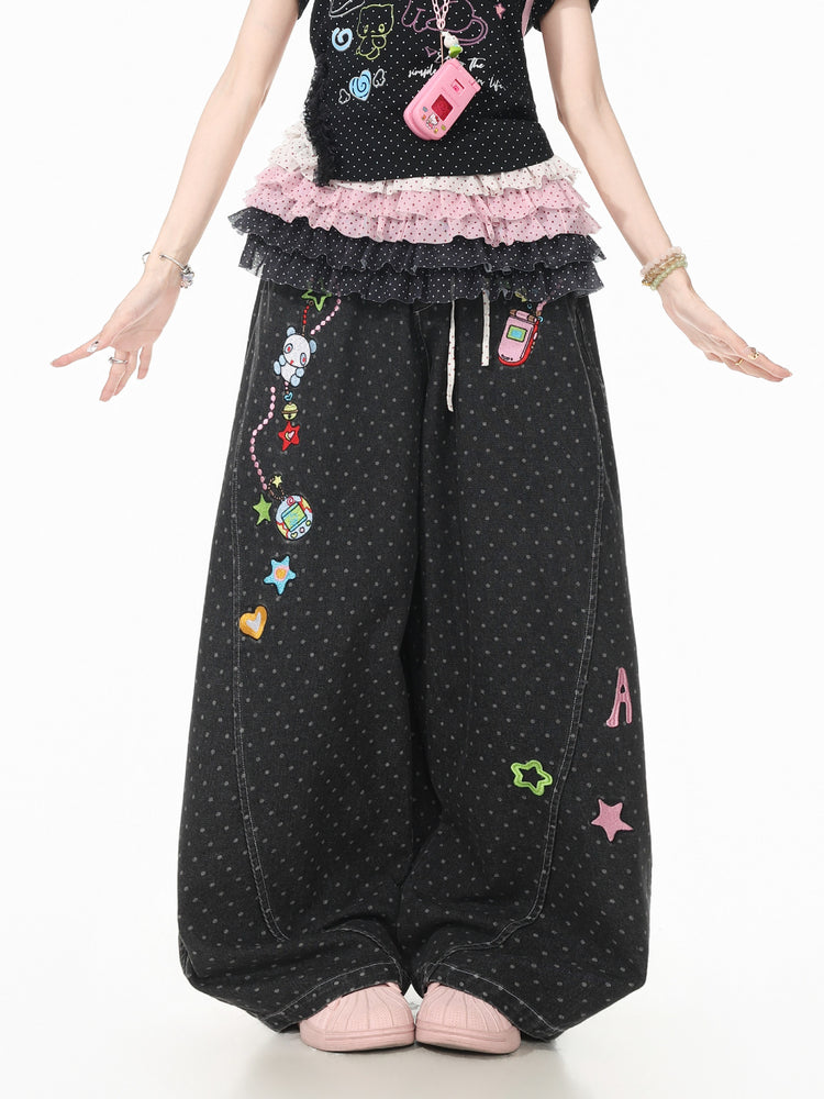 Lovebug Doodle Wide Leg Jeans-Bottoms-ntbhshop