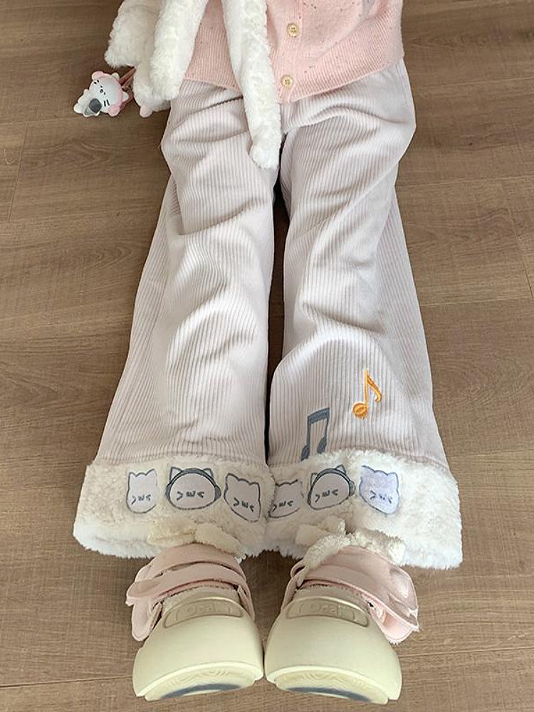 Headphone Kitty Plush Corduroy Pants-ntbhshop