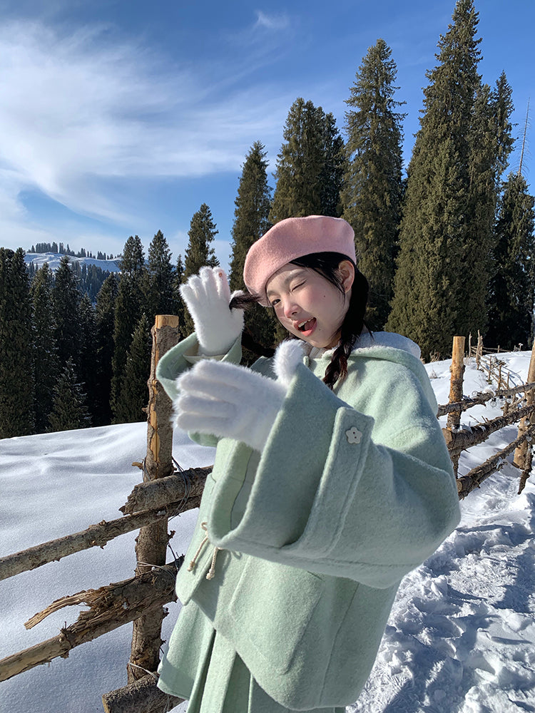 Mint Cloud Woolen Jacket & Pleated Skirt-ntbhshop