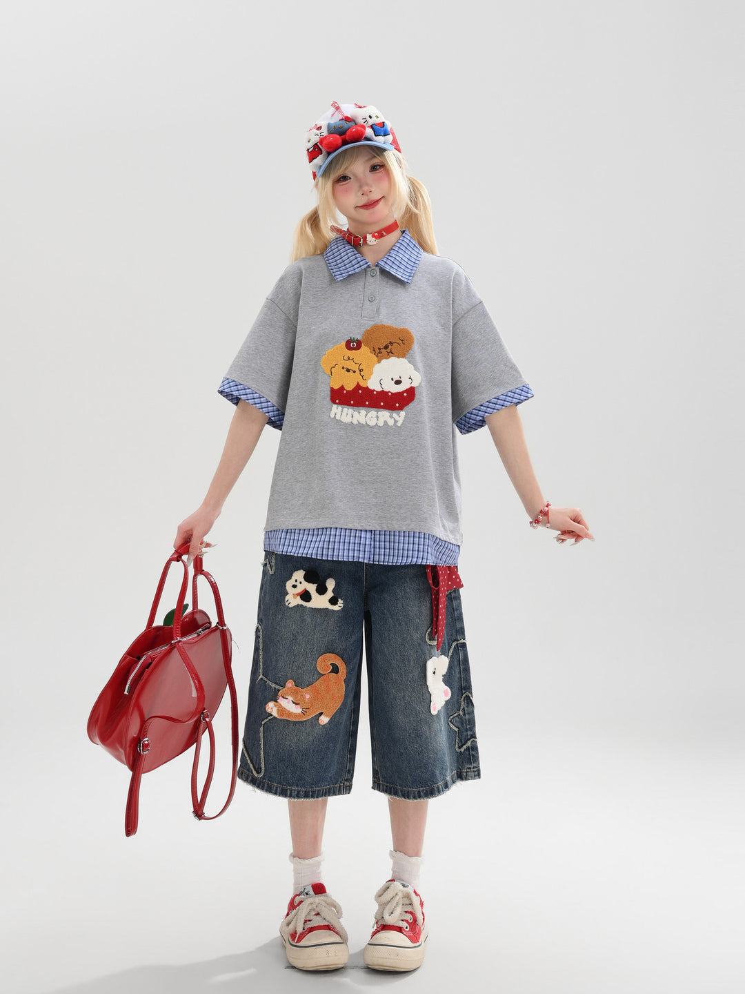 Hungry Puppy Cotton Check Tee-Tops-ntbhshop