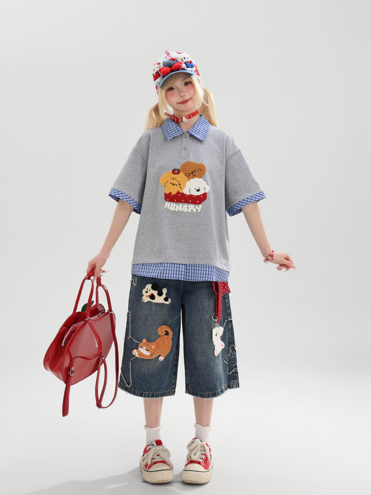 Hungry Puppy Cotton Check Tee-Tops-ntbhshop