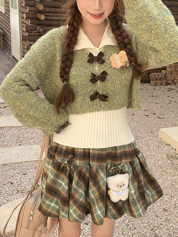 Greenhouse Afternoon Crop Sweater, Top & Plaid Skirt-ntbhshop