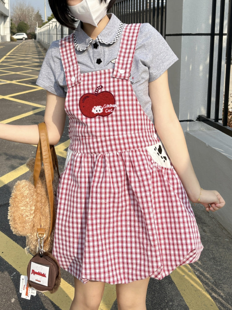 Apple Cat Plaid Bubble Dress-ntbhshop