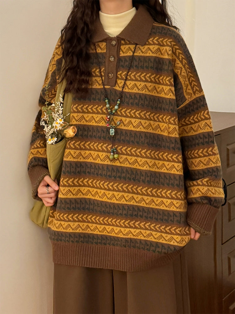 Mustard Grove Polo Knit Sweater-ntbhshop