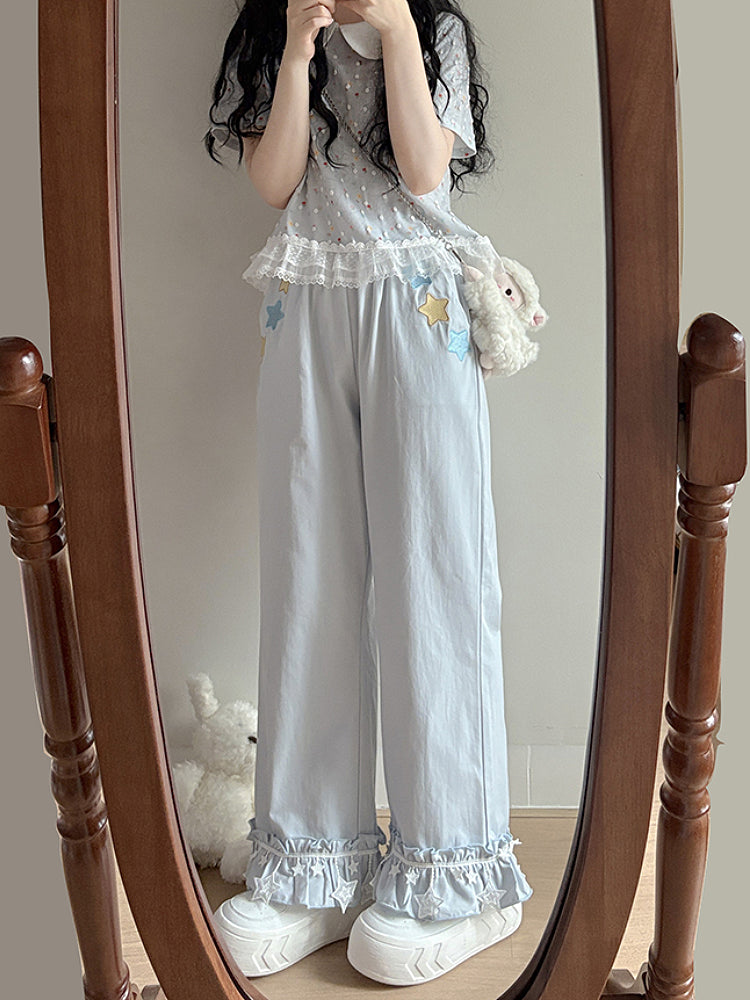 Starwish Lace Trim Ruffle Pants-ntbhshop