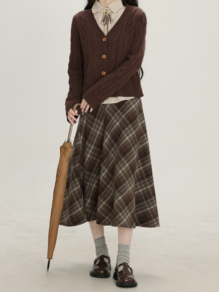 Autumn Poetry Cardigan Top & Midi Skirt-Sets-ntbhshop