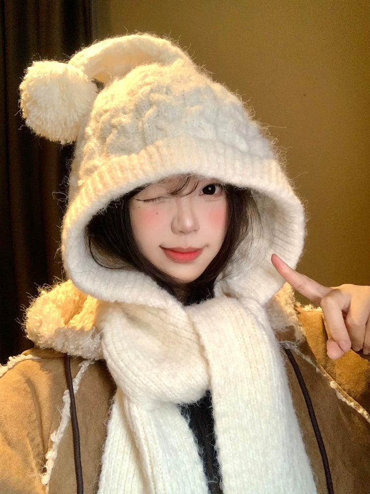 Snow Spirit Pom Pom Hood Scarf-ntbhshop